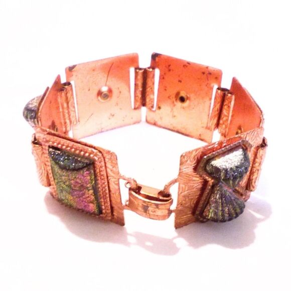 Vintage Mid Century Copper Link Boho Inspired Statement Bracelet - Picture 3 of 6